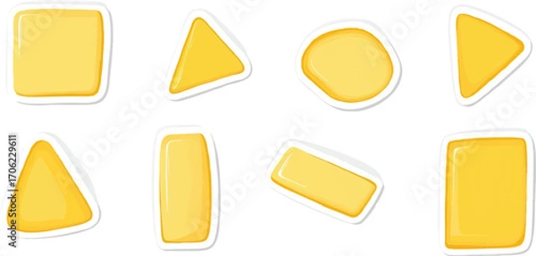 Obraz Assortment of Yellow Geometric Shapes with White Outline on White Background Keywords: shapes, geometric, yellow, triangle, square, circle, rectangle