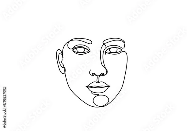 Obraz Singleline art of a womans face with ear eyes nose mouth chin and eyebrows on white