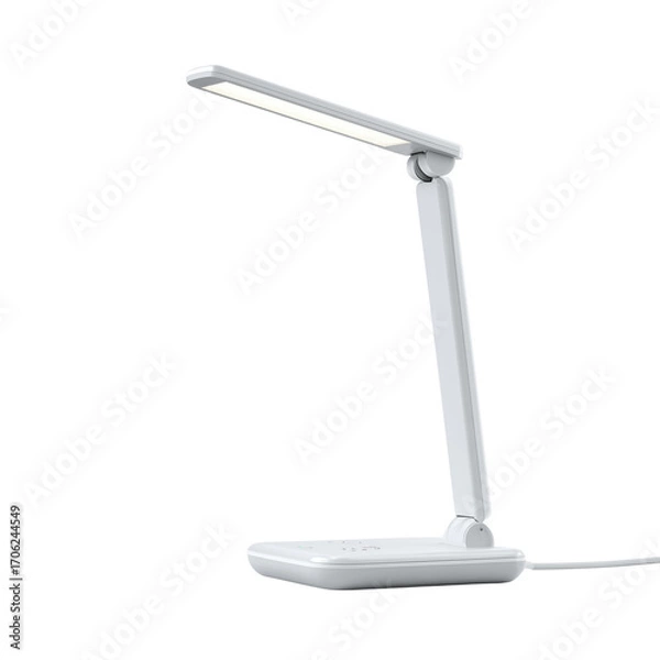 Fototapeta Modern white led desk lamp with minimalist design and adjustable arm for study and work