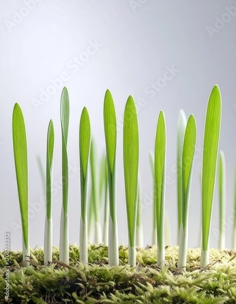 Fototapeta Fresh green sprouts emerging from moss