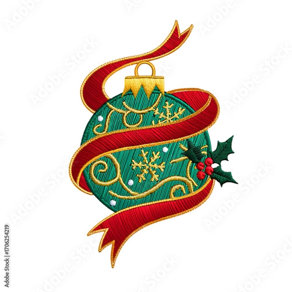 Obraz Ornate Christmas Ornament with Ribbon on transparent background