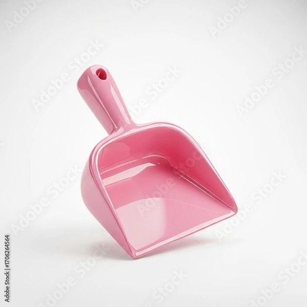 Fototapeta A glossy 3D rendered illustration of a pink dustpan on a white background, perfect for a cleaning icon or graphic