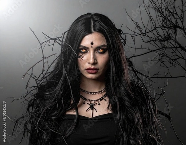 Fototapeta Gothic Enchantress with Spiders and Twisted Roots.jpg