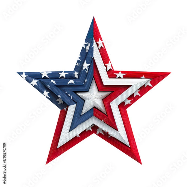Fototapeta Patriotic Star: A striking star design, with vibrant red, white, and blue hues and a layered structure, symbolizes patriotism and national pride.