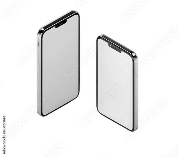 Fototapeta Sleek Smartphones: A pair of modern smartphones with minimalist design and blank screens, offering a clean and professional presentation