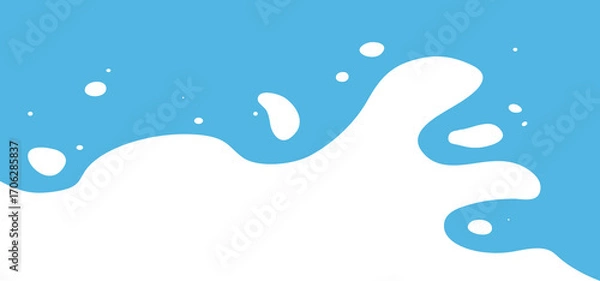 Fototapeta Milk splash background, yogurt frame, milky drip and stain shape, organic cream stain border. Fluid dairy farm. White paint on blue bg. Abstract cartoon drink wavy melted. Sinuous vector illustration