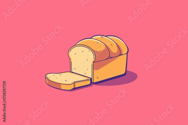 Fototapeta Flat vector illustration of brioche loaf and slice, pastel background, modern clean minimal style