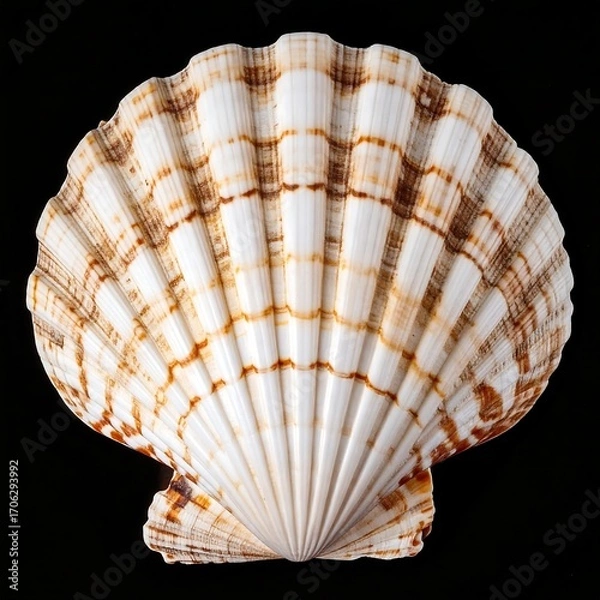Fototapeta Close-up of a scallop shell, ribbed and patterned
