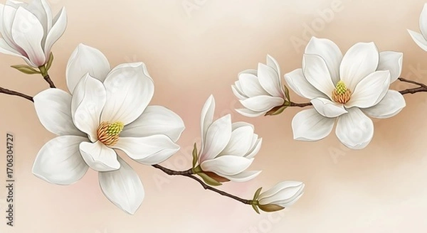 Obraz Delicate white magnolia blossoms on a soft peach background