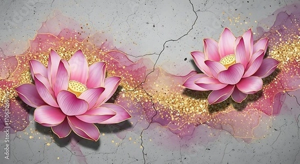 Obraz Two pink lotus flowers adorned with glitter and tinsel
