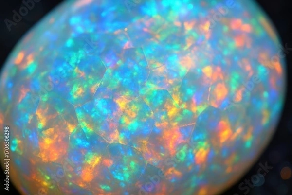 Fototapeta Elegant opal crystal background, iridescent gemstones with rainbow color play, glowing light reflections