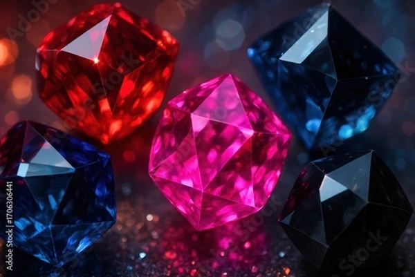 Fototapeta Luxurious tourmaline crystal background, multi-colored gemstones with radiant transparent facets