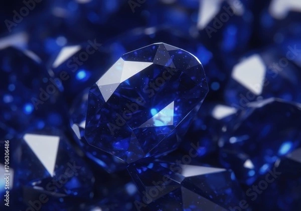 Fototapeta Elegant tanzanite crystal background, deep blue-violet gemstones with radiant facets, glowing light reflections creating a luxurious and mystical effect