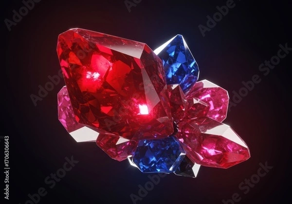 Fototapeta Luxurious tourmaline crystal background, multi-colored gemstones with radiant transparent facets