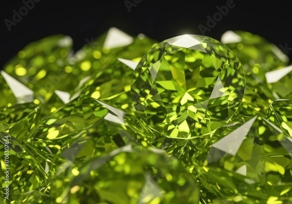 Fototapeta Elegant chrysoberyl crystal background with radiant yellow-green gemstones and sharp transparent facets