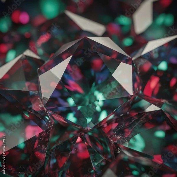 Fototapeta Luxurious tourmaline crystal background, multi-colored gemstones with radiant transparent facets