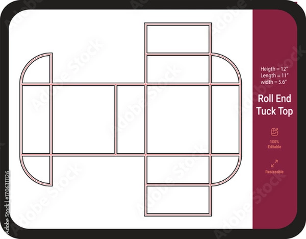 Obraz Printable Roll End Tuck Top Box DielinePrint 100% editable and Resizeable