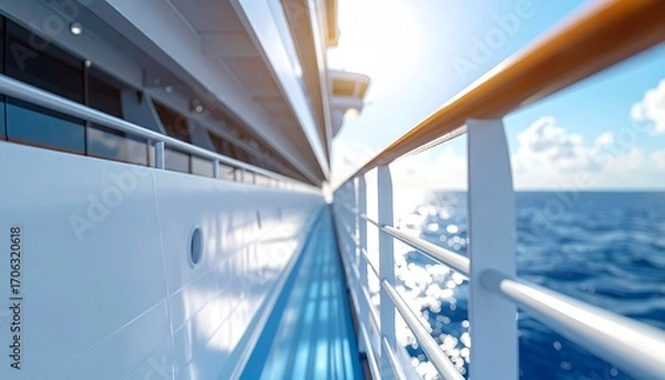Fototapeta Close-Up View of Cruise Ship Deck Railings Overlooking the Ocean