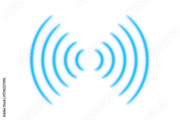 Fototapeta Transparent neon glowing blue sound waves radio waves signal emission frequency transmit energy wave wifi wireless broadcast network design