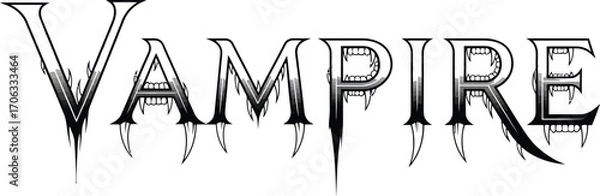 Fototapeta Word vampire in a spooky font with fangs on a white background design
