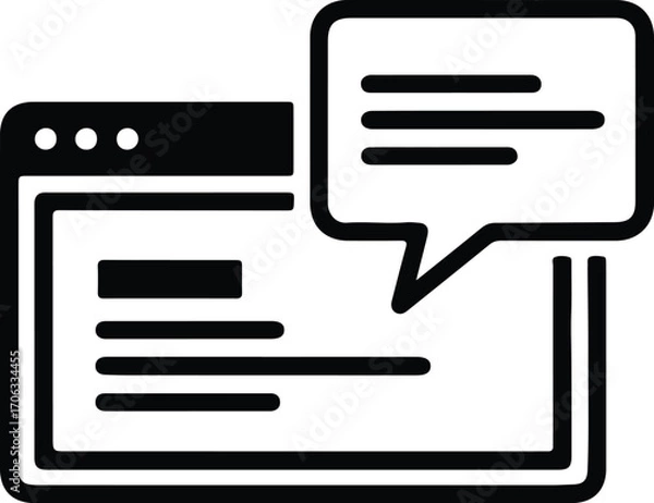 Fototapeta Illustrator Vector Browser window with chat bubble showing message silhouette