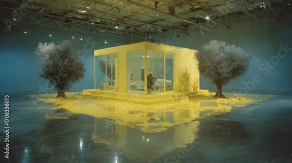 Fototapeta Surreal Art Installation with Yellow Elements
