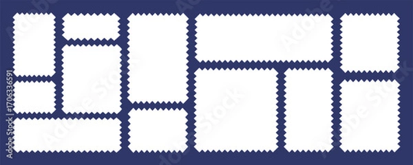 Obraz Zigzag note paper and torn frame with irregular. Squares and rectangles shapes. White blank sheet for notes or memo