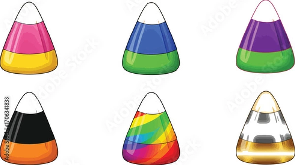 Fototapeta Assorted candy corn pieces in various colors for halloween themed designs