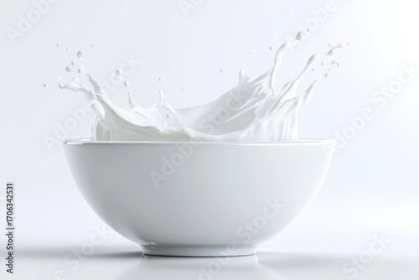 Fototapeta Dynamic Splash of Milk in White Bowl
