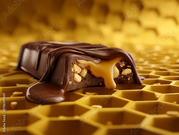 Fototapeta Decadent Chocolate Bar with Caramel and Nuts
