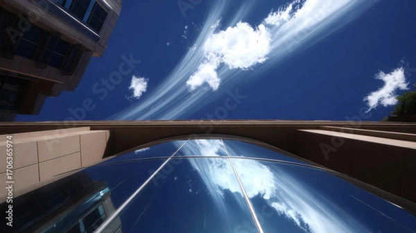 Fototapeta Dynamic Perspective of Skyscrapers Reflecting a Clear Blue Sky

