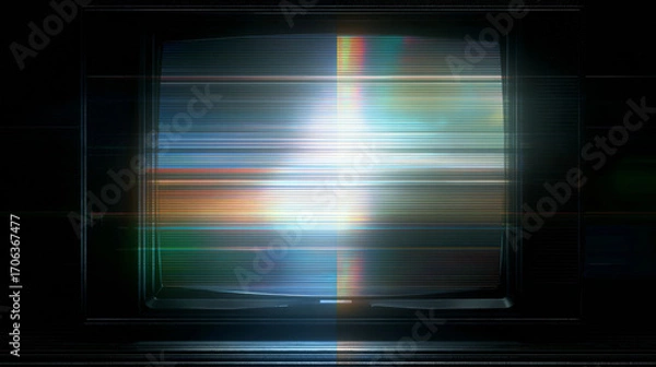 Fototapeta Glitch Effect on a Vintage Television Screen with Colorful Light Flashes

