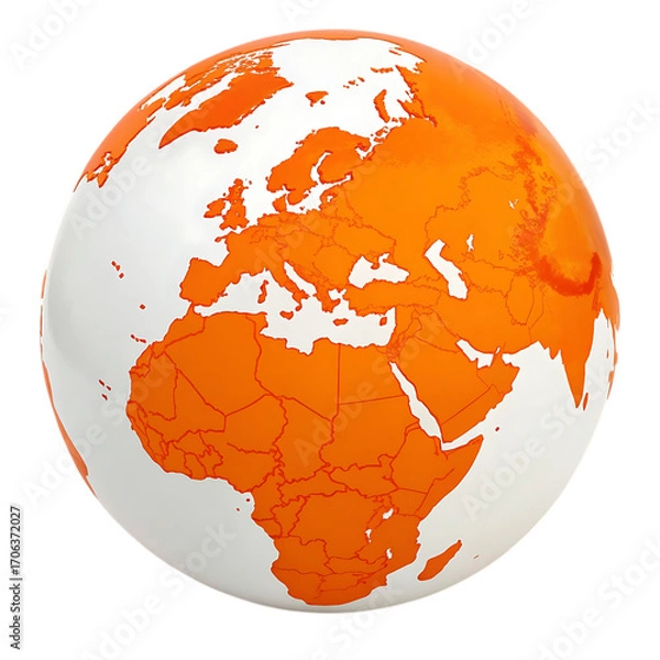Obraz Stylized orange globe of earth showing continents europe africa asia isolated on transparent background
