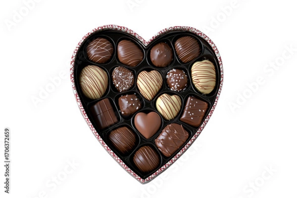 Fototapeta Elegant heart shaped box filled with assorted gourmet chocolates a sweet treat for any occasion
