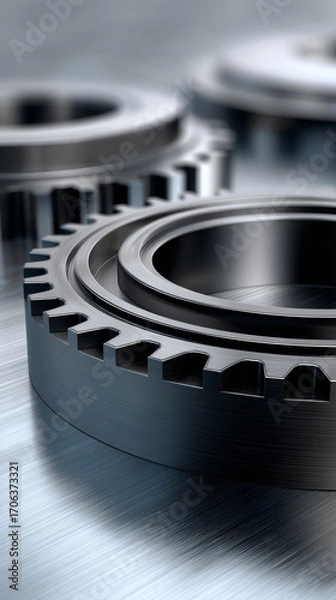 Fototapeta Close-Up of Precision Metal Gears with Industrial Mechanical Design
