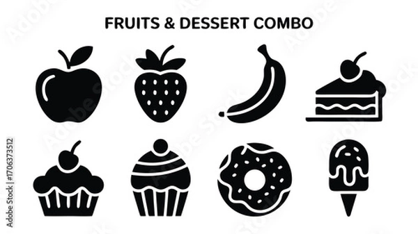 Obraz Collection of Delicious Fruity and Sweet Dessert Icons Representing a Variety of Treats