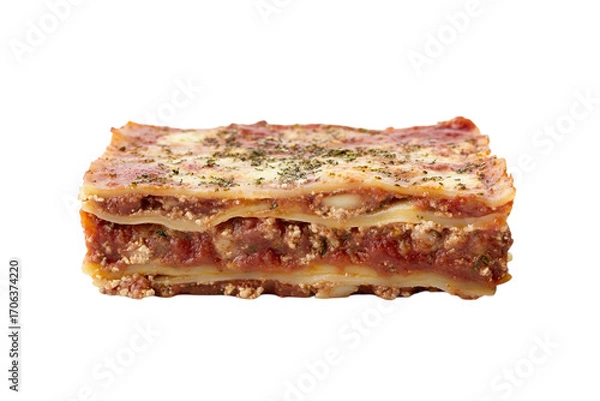 Fototapeta Delicious homemade lasagna layers with rich meat sauce ready to enjoy