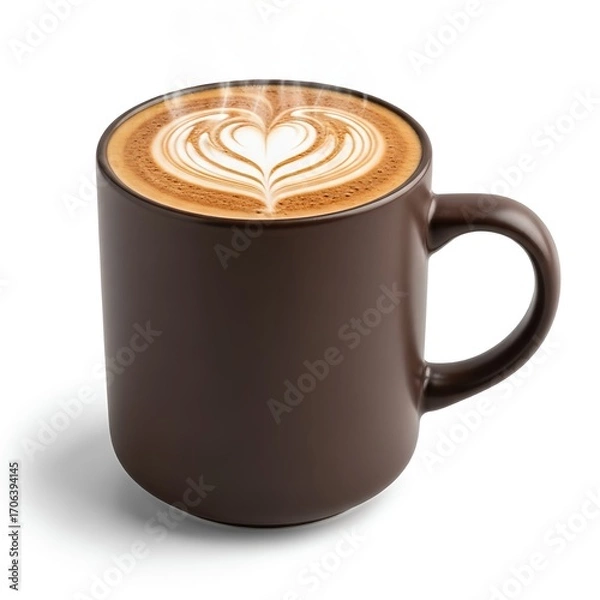 Fototapeta Enjoy a perfect latte with a beautiful heart design in a modern brown coffee mug