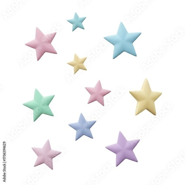 Fototapeta Pastel stars floating dreamily against a white background for a celestial design look