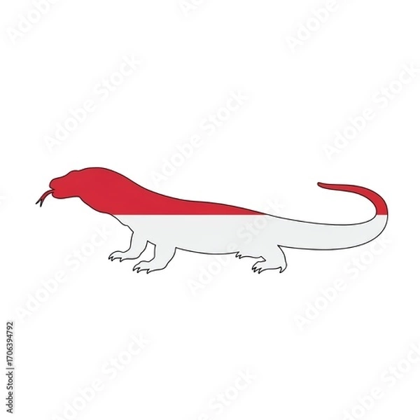 Fototapeta Komodo dragon silhouette design with Indonesian flag colors for creative travel projects