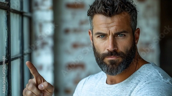 Obraz Man with beard and pointing finger