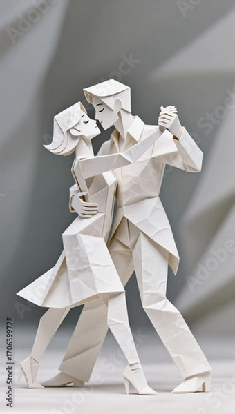 Fototapeta dancing couple tango paper cut origami