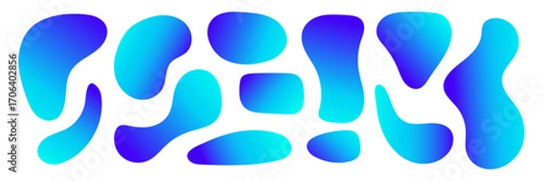 Fototapeta Vivid blue organic blob set with gradient texture. Colorful liquid blobs. Fluid minimal forms. Water splash. Great for UI elements, web graphics, creative projects, abstract background