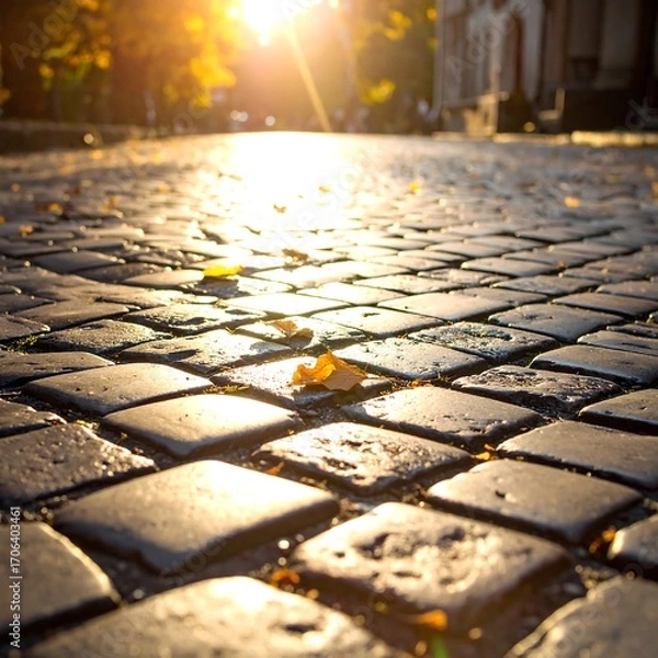 Obraz Cobblestone path bathed in sunlight
