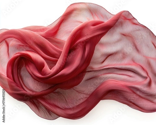 Obraz A vibrant crimson silk scarf billows dramatically against a stark white background
