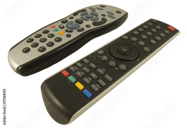 Fototapeta two television remote controls isolated on white background