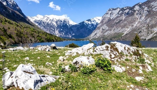 Obraz Mountain lake springtime vista