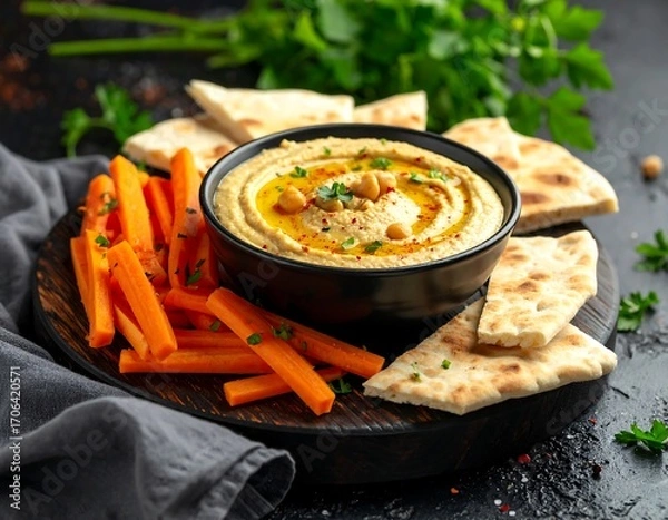 Obraz Hummus with pita and carrots
