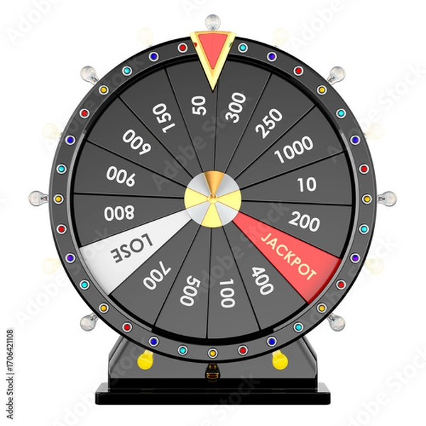 Fototapeta Fortune wheel game with jackpot and lose sectors. 3D rendering