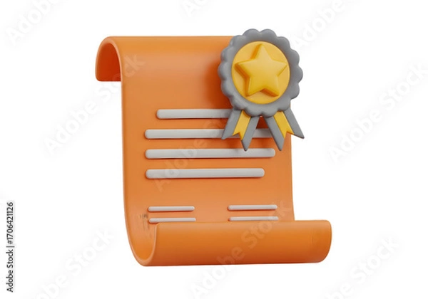 Fototapeta 3d rendered certificate of achievement with golden ribbon seal showing achievement award and award ceremony success Tansparent Background